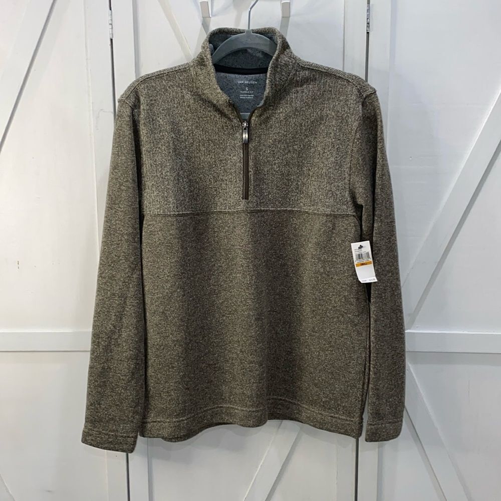Van Heusen Flex Fleece 1/4 Zip Men's Pullover In Bungee Cord Gray Green Size S
